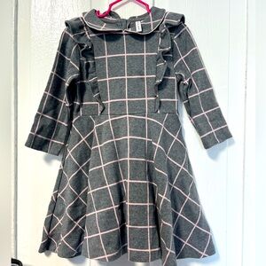 Janie and Jack Windowpane Ruffle Jacquard Grey and Pink Dress size 5